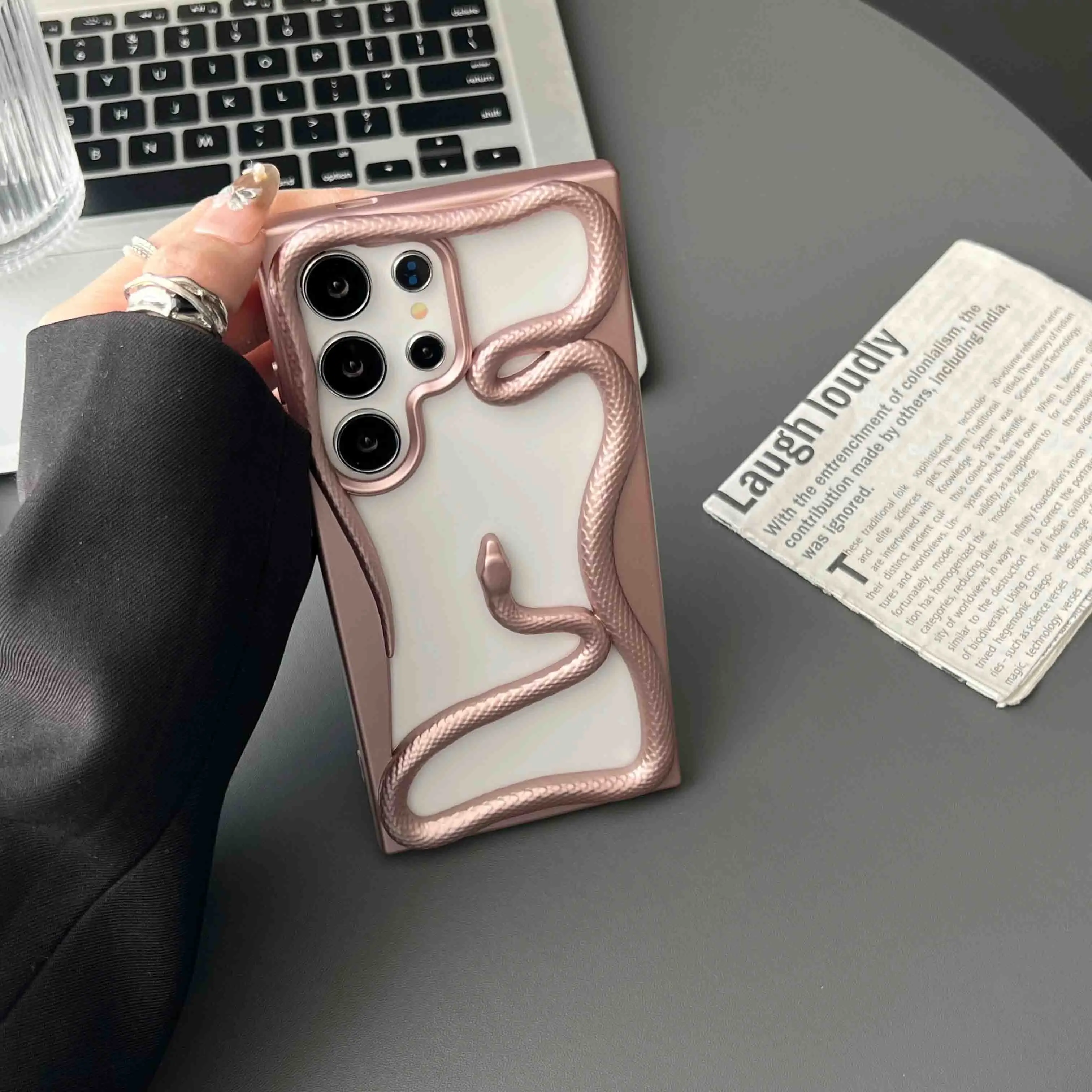 Plating 3D Hollow Snake Phone Case For Samsung S25 S24 S22 S23 Ultra FE A56 A36 A26 A16 A06 A55 Fashion Soft Shockproof Cover