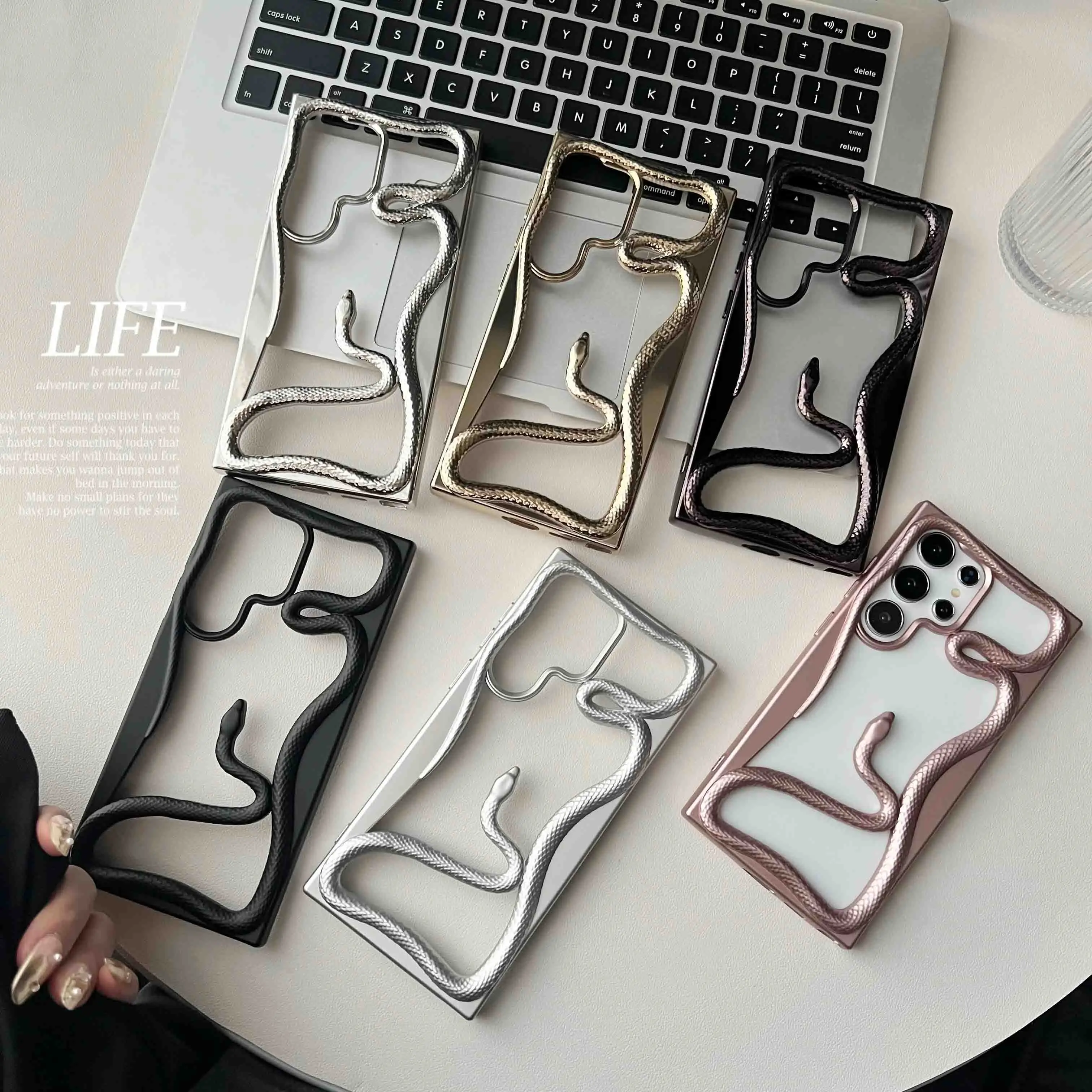 Plating 3D Hollow Snake Phone Case For Samsung S25 S24 S22 S23 Ultra FE A56 A36 A26 A16 A06 A55 Fashion Soft Shockproof Cover