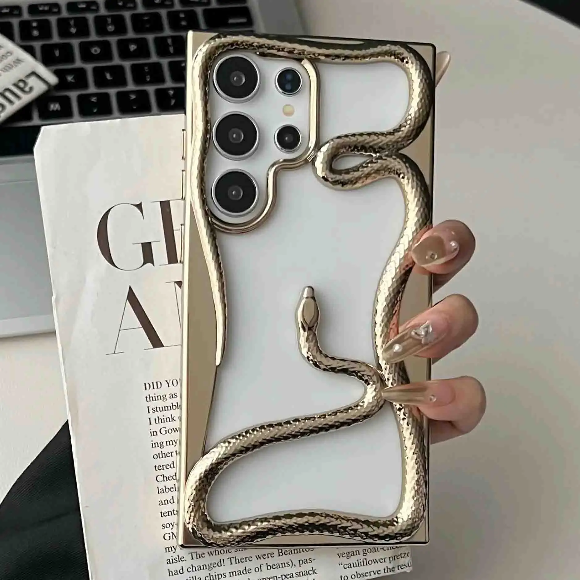 Plating 3D Hollow Snake Phone Case For Samsung S25 S24 S22 S23 Ultra FE A56 A36 A26 A16 A06 A55 Fashion Soft Shockproof Cover