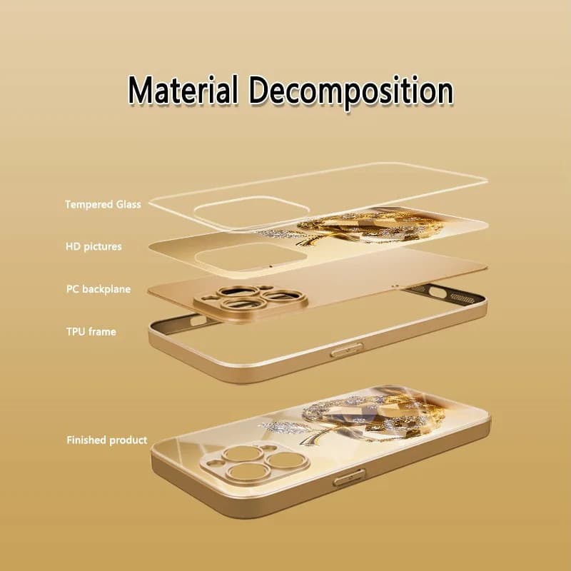 Crystal Diamond Inlaid Golden For Apple Pattern Glass Phone Case For iPhone 17 16 15 14 Pro Max 13 12 11 16 Plus 16E Air Cover